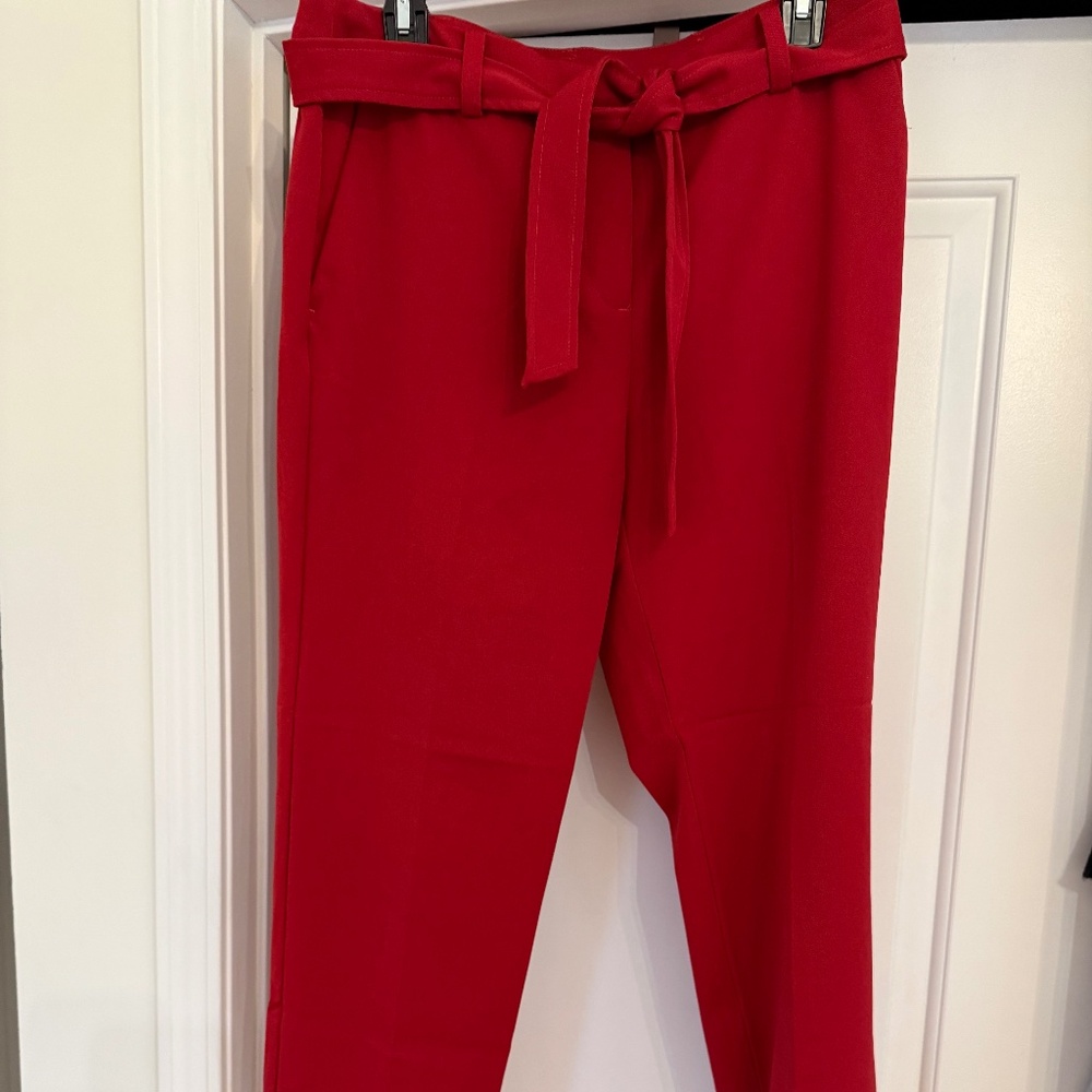 LOFT ankle pants with belt. Red. Size 10. New without tags.